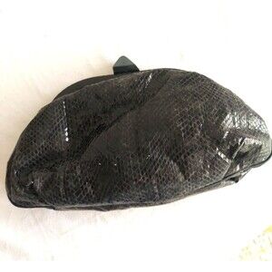 Vintage Aspects Snakeskin Leather Black Clutch Bag with Acrylic closure 1980's
